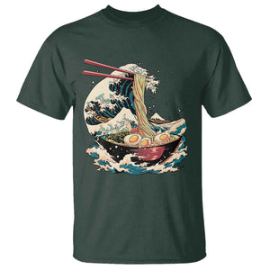 Japanese Kanagawa Wave Ramen Bowl Graphic T Shirt Retro Anime Noodles Art TS02 Dark Forest Green Print Your Wear