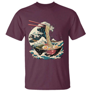 Japanese Kanagawa Wave Ramen Bowl Graphic T Shirt Retro Anime Noodles Art TS02 Maroon Print Your Wear