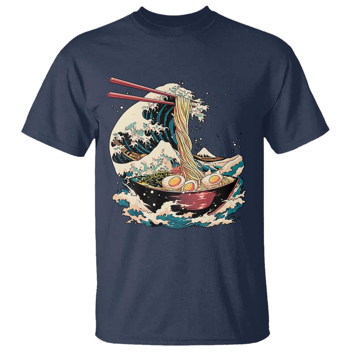 Japanese Kanagawa Wave Ramen Bowl Graphic T Shirt Retro Anime Noodles Art TS02 Navy Print Your Wear