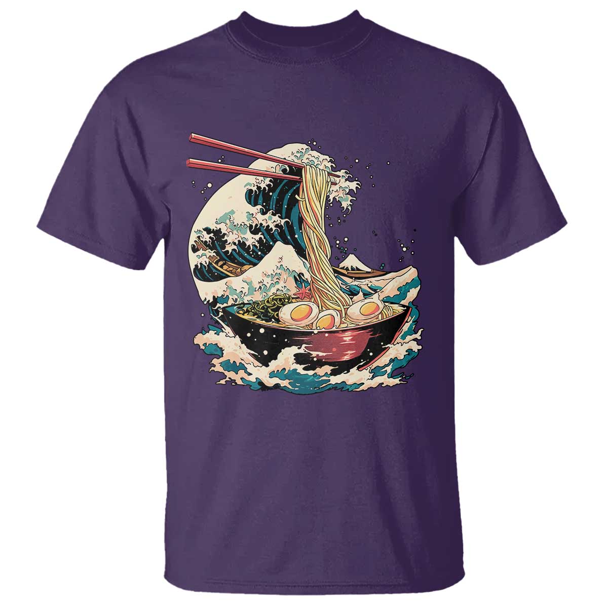 Japanese Kanagawa Wave Ramen Bowl Graphic T Shirt Retro Anime Noodles Art TS02 Purple Print Your Wear