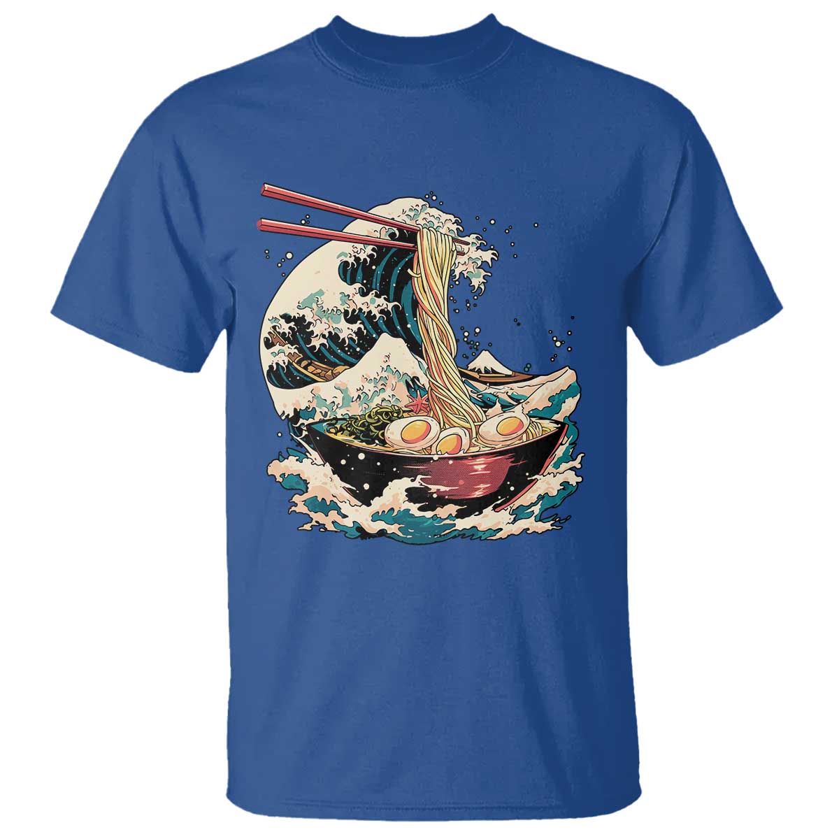 Japanese Kanagawa Wave Ramen Bowl Graphic T Shirt Retro Anime Noodles Art TS02 Royal Blue Print Your Wear