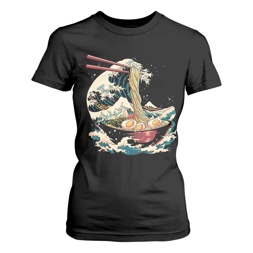 Japanese Kanagawa Wave Ramen Bowl Graphic T Shirt For Women Retro Anime Noodles Art TS02 Black Print Your Wear