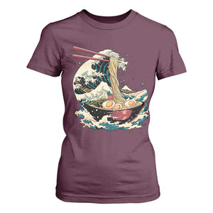 Japanese Kanagawa Wave Ramen Bowl Graphic T Shirt For Women Retro Anime Noodles Art TS02 Maroon Print Your Wear