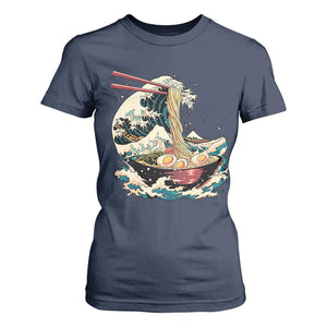 Japanese Kanagawa Wave Ramen Bowl Graphic T Shirt For Women Retro Anime Noodles Art TS02 Navy Print Your Wear