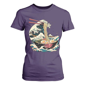 Japanese Kanagawa Wave Ramen Bowl Graphic T Shirt For Women Retro Anime Noodles Art TS02 Purple Print Your Wear