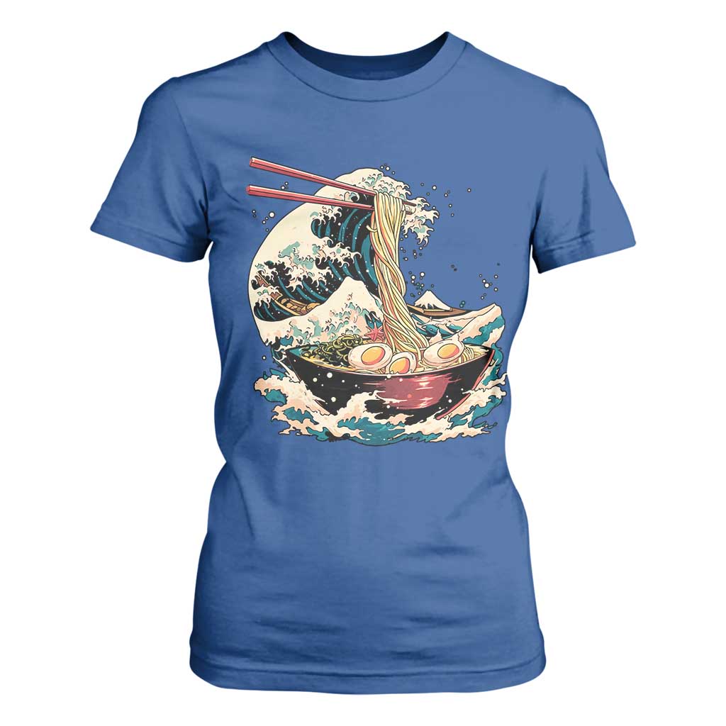 Japanese Kanagawa Wave Ramen Bowl Graphic T Shirt For Women Retro Anime Noodles Art TS02 Royal Blue Print Your Wear