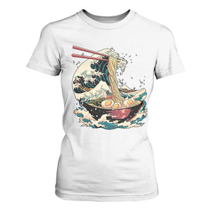 Japanese Kanagawa Wave Ramen Bowl Graphic T Shirt For Women Retro Anime Noodles Art TS02 White Print Your Wear