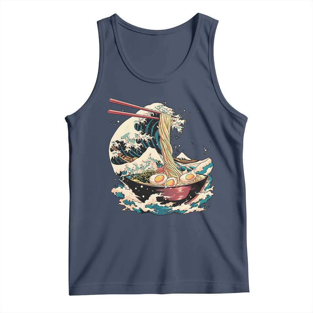 Japanese Kanagawa Wave Ramen Bowl Graphic Tank Top Retro Anime Noodles Art TS02 Navy Print Your Wear
