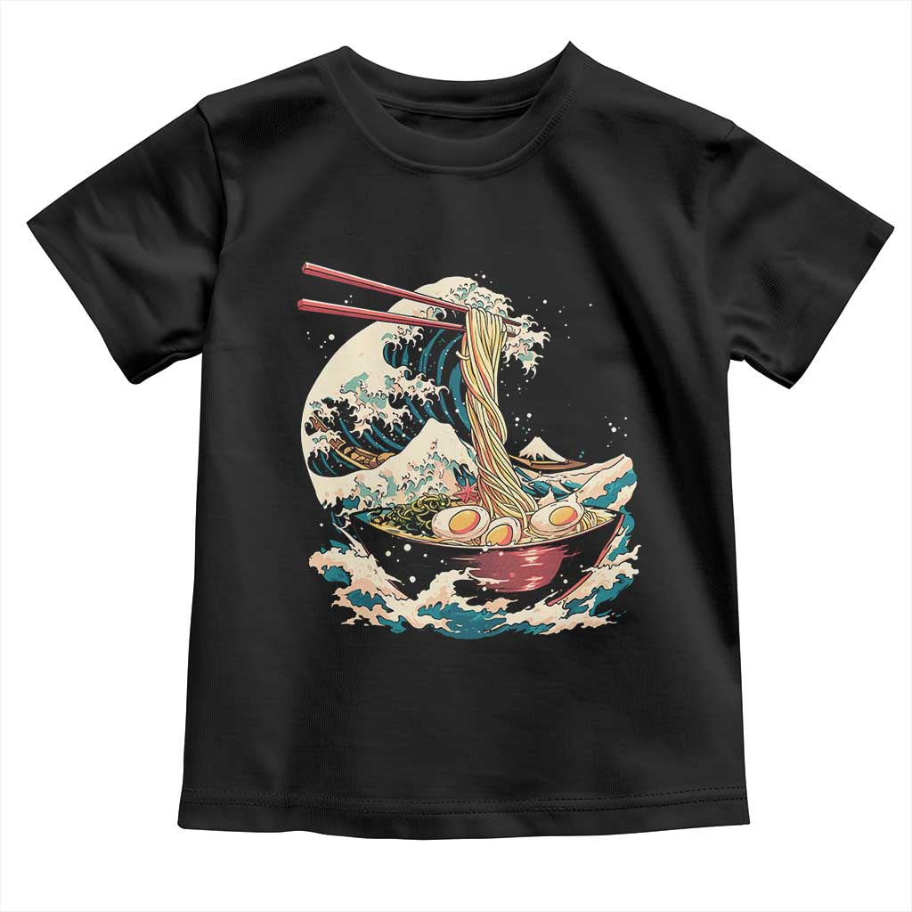 Japanese Kanagawa Wave Ramen Bowl Graphic Toddler T Shirt Retro Anime Noodles Art TS02 Black Print Your Wear