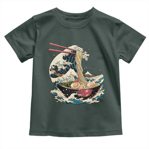 Japanese Kanagawa Wave Ramen Bowl Graphic Toddler T Shirt Retro Anime Noodles Art TS02 Dark Forest Green Print Your Wear