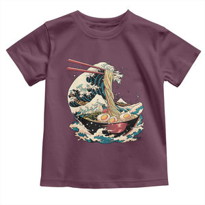 Japanese Kanagawa Wave Ramen Bowl Graphic Toddler T Shirt Retro Anime Noodles Art TS02 Maroon Print Your Wear