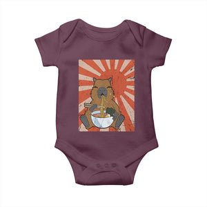 Kawaii Capybara Ramen Baby Onesie Cute Capy Meme Japanese Noodles Lover TS02 Maroon Print Your Wear