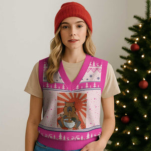 Kawaii Capybara Ramen V-Neck Knit Sweater Vest Cute Capy Meme Japanese Noodles Lover TS02 Hot Pink Print Your Wear