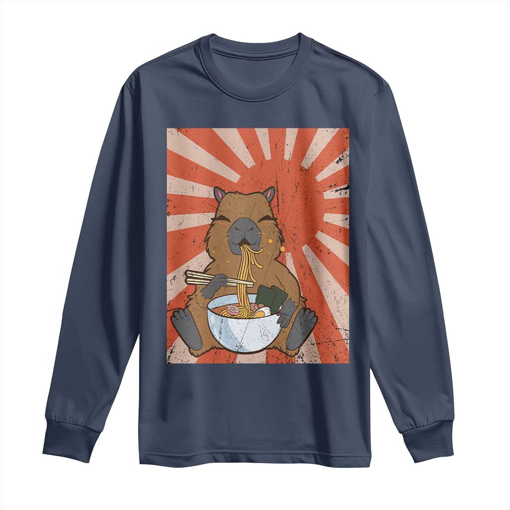 Kawaii Capybara Ramen Long Sleeve Shirt Cute Capy Meme Japanese Noodles Lover TS02 Navy Print Your Wear