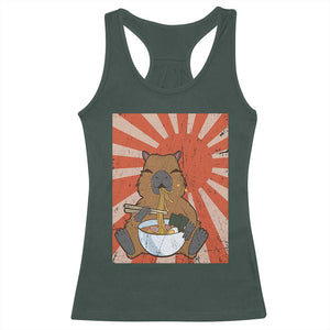 Kawaii Capybara Ramen Racerback Tank Top Cute Capy Meme Japanese Noodles Lover TS02 Dark Forest Green Print Your Wear