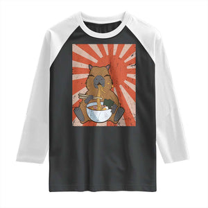 Kawaii Capybara Ramen Raglan Shirt Cute Capy Meme Japanese Noodles Lover TS02 Black White Print Your Wear