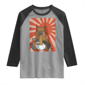 Kawaii Capybara Ramen Raglan Shirt Cute Capy Meme Japanese Noodles Lover TS02 Sport Gray Black Print Your Wear