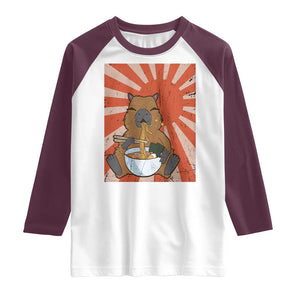 Kawaii Capybara Ramen Raglan Shirt Cute Capy Meme Japanese Noodles Lover TS02 White Maroon Print Your Wear