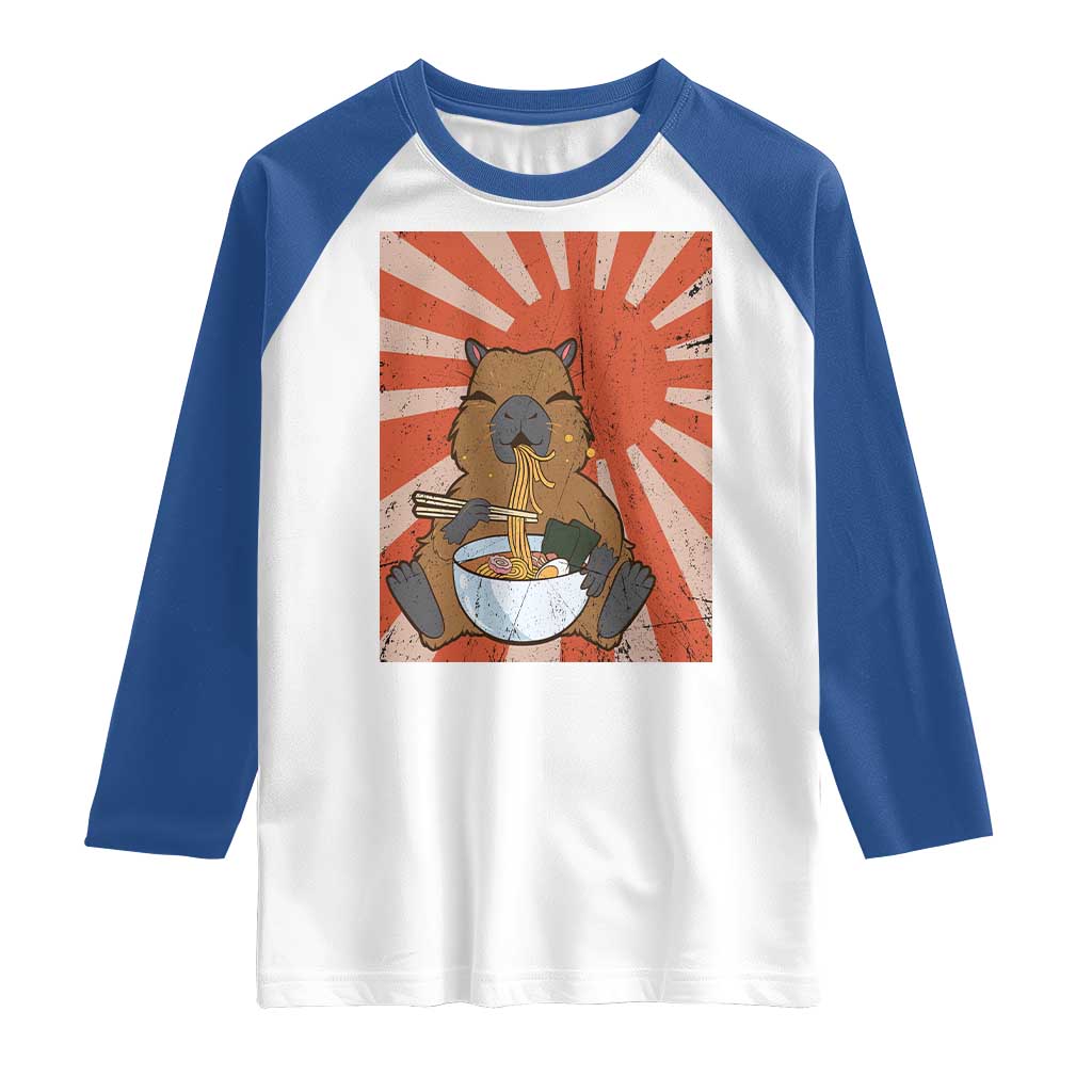 Kawaii Capybara Ramen Raglan Shirt Cute Capy Meme Japanese Noodles Lover TS02 White Royal Print Your Wear