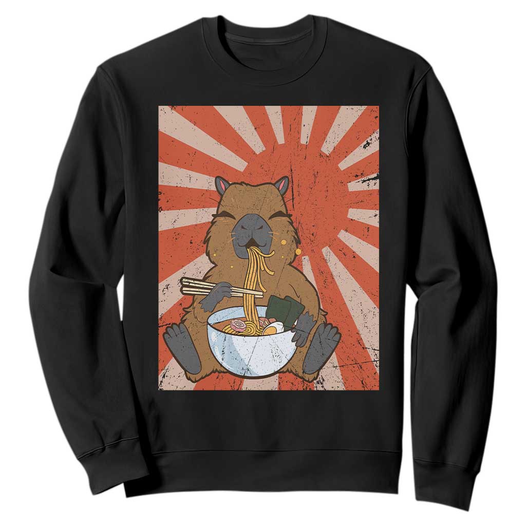 Kawaii Capybara Ramen Sweatshirt Cute Capy Meme Japanese Noodles Lover TS02 Black Print Your Wear