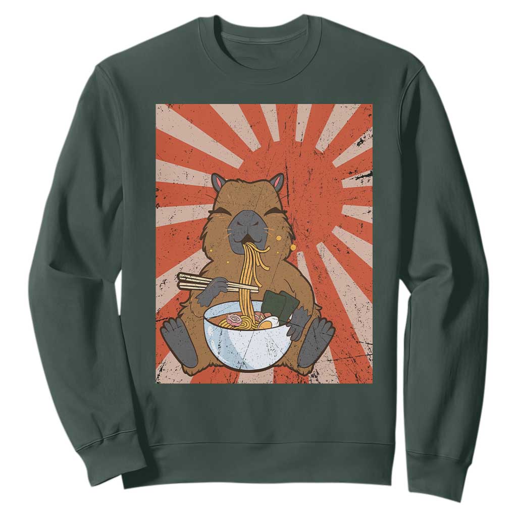 Kawaii Capybara Ramen Sweatshirt Cute Capy Meme Japanese Noodles Lover TS02 Dark Forest Green Print Your Wear