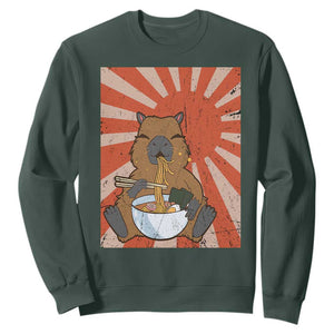 Kawaii Capybara Ramen Sweatshirt Cute Capy Meme Japanese Noodles Lover TS02 Dark Forest Green Print Your Wear