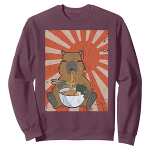 Kawaii Capybara Ramen Sweatshirt Cute Capy Meme Japanese Noodles Lover TS02 Maroon Print Your Wear