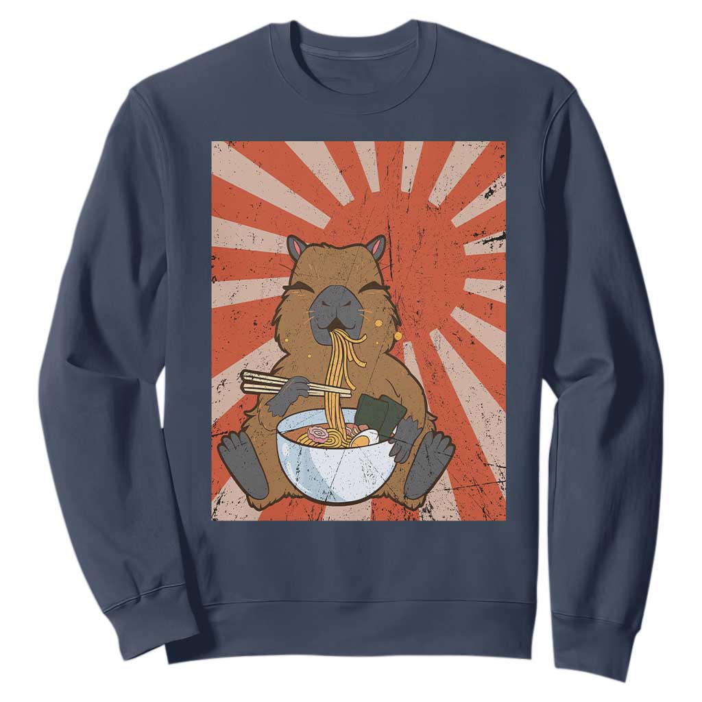 Kawaii Capybara Ramen Sweatshirt Cute Capy Meme Japanese Noodles Lover TS02 Navy Print Your Wear