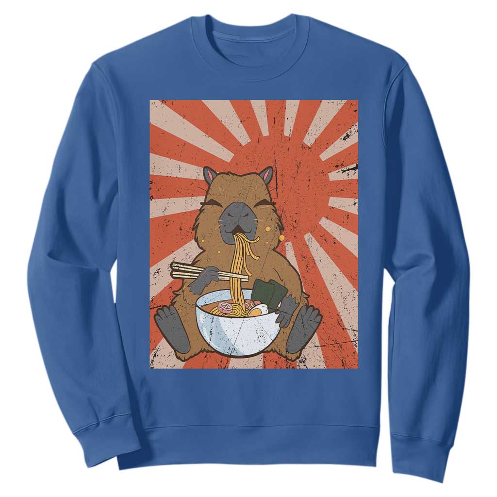 Kawaii Capybara Ramen Sweatshirt Cute Capy Meme Japanese Noodles Lover TS02 Royal Blue Print Your Wear