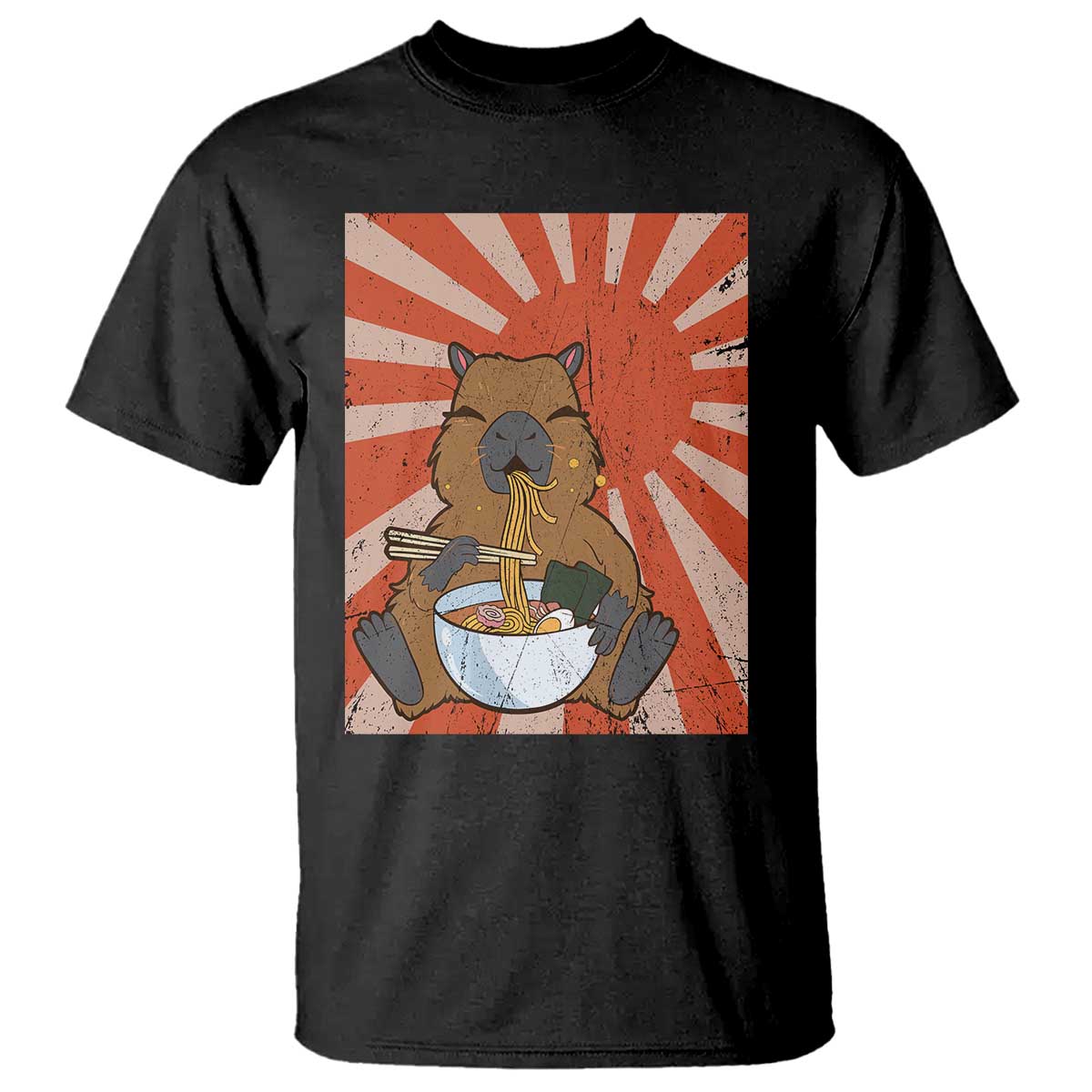 Kawaii Capybara Ramen T Shirt Cute Capy Meme Japanese Noodles Lover TS02 Black Print Your Wear