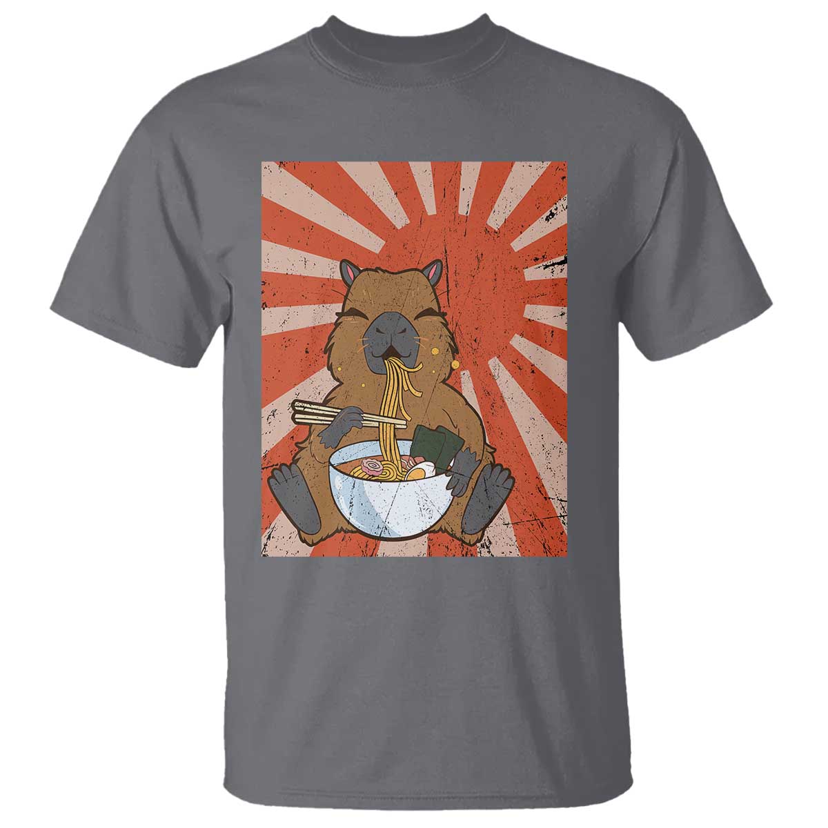 Kawaii Capybara Ramen T Shirt Cute Capy Meme Japanese Noodles Lover TS02 Charcoal Print Your Wear
