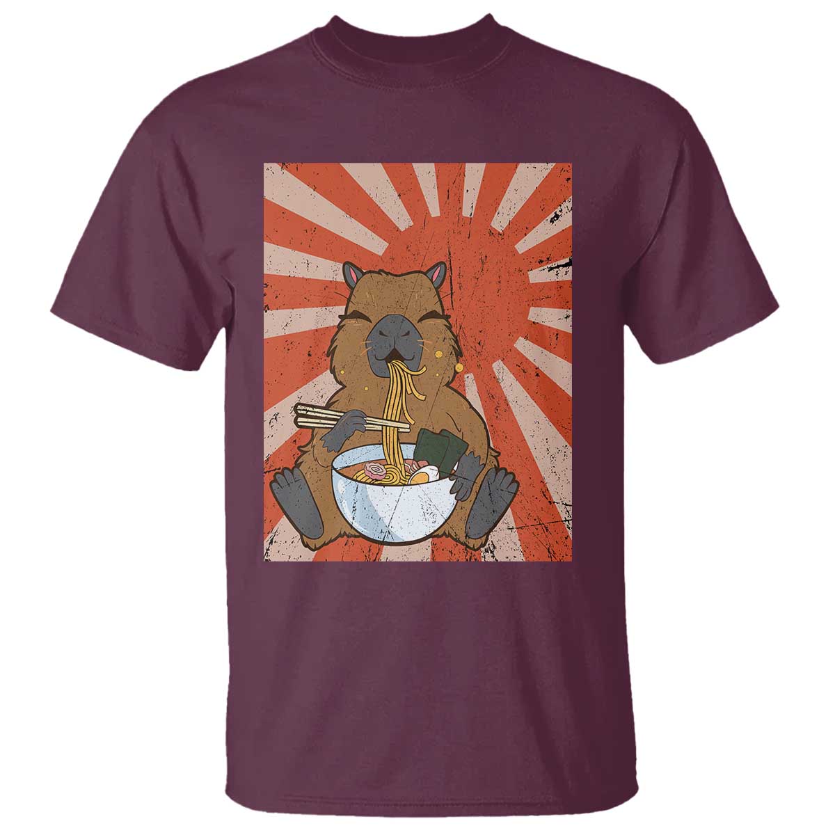 Kawaii Capybara Ramen T Shirt Cute Capy Meme Japanese Noodles Lover TS02 Maroon Print Your Wear