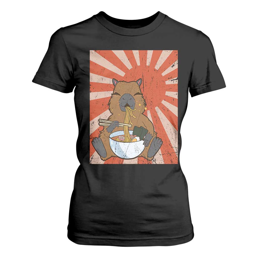 Kawaii Capybara Ramen T Shirt For Women Cute Capy Meme Japanese Noodles Lover TS02 Black Print Your Wear