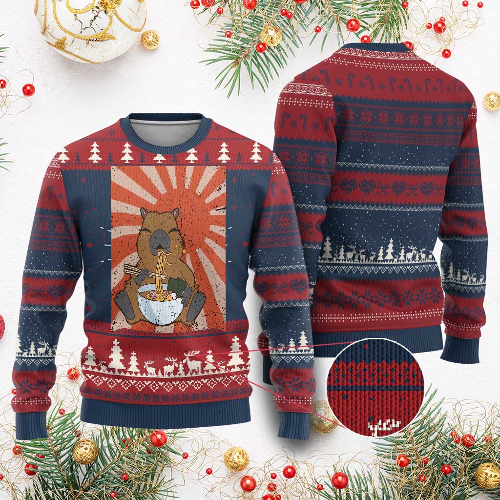 Kawaii Capybara Ramen Ugly Christmas Sweater Cute Capy Meme Japanese Noodles Lover TS02 Burgundy Print Your Wear