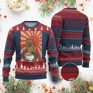 Kawaii Capybara Ramen Ugly Christmas Sweater Cute Capy Meme Japanese Noodles Lover TS02 Burgundy Print Your Wear