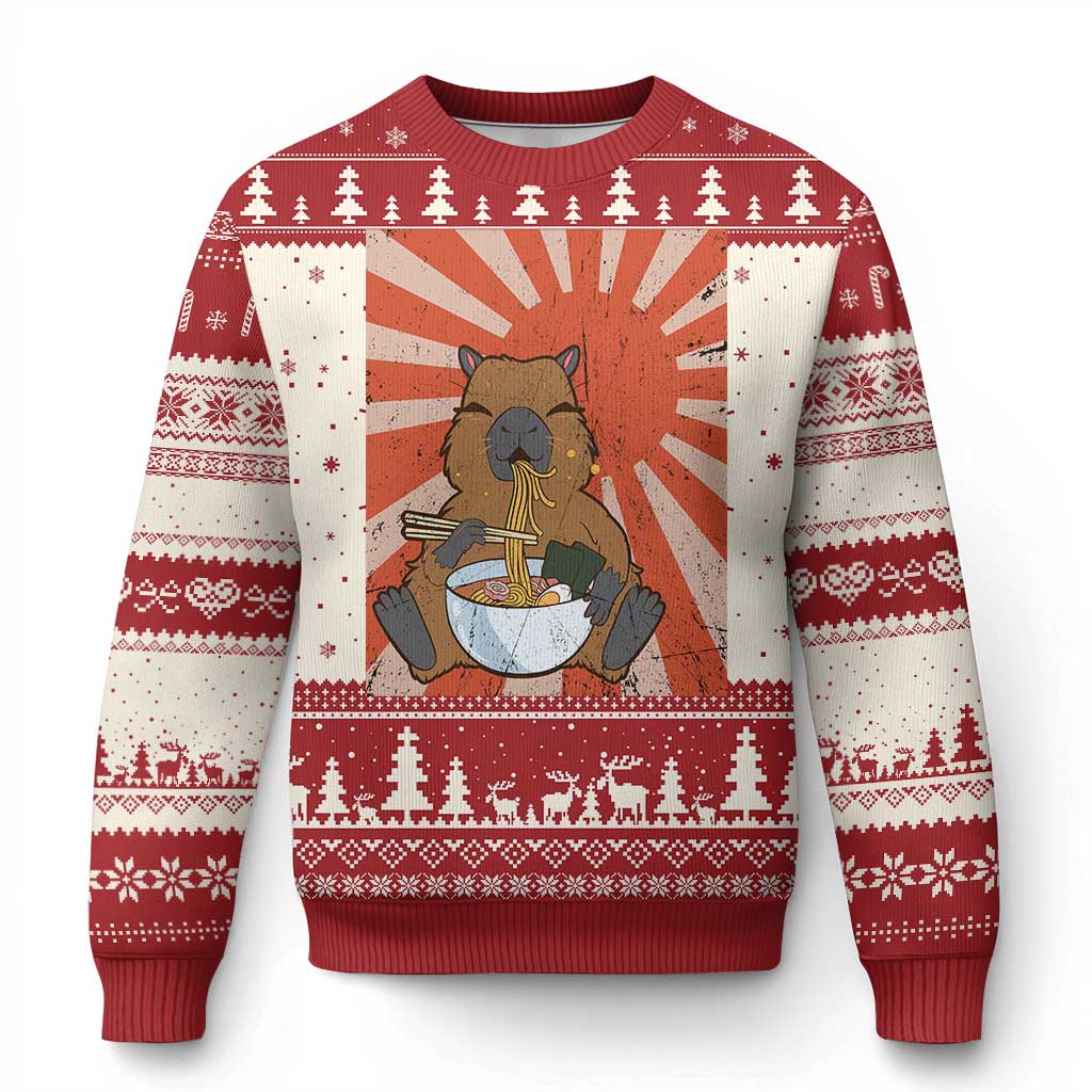 Kawaii Capybara Ramen Ugly Christmas Sweater Cute Capy Meme Japanese Noodles Lover TS02 Red Print Your Wear