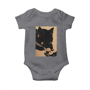 Kawaii Cat Eating Sushi Baby Onesie Japanese Anime Manga Otaku Retro Vintage Graphic TS02 Charcoal Print Your Wear