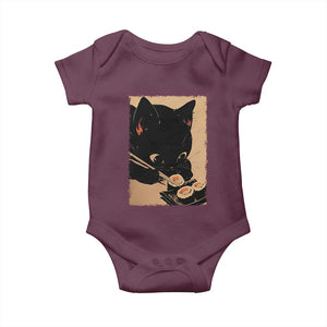 Kawaii Cat Eating Sushi Baby Onesie Japanese Anime Manga Otaku Retro Vintage Graphic TS02 Maroon Print Your Wear