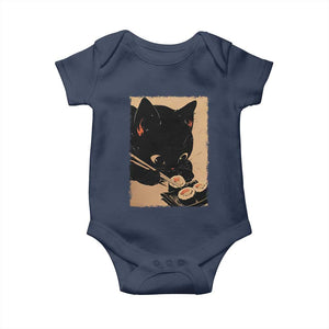 Kawaii Cat Eating Sushi Baby Onesie Japanese Anime Manga Otaku Retro Vintage Graphic TS02 Navy Print Your Wear