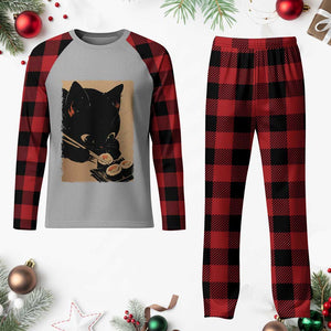 Kawaii Cat Eating Sushi Plaid Pajama Set Japanese Anime Manga Otaku Retro Vintage Graphic TS02 Buffalo Plaid Print Your Wear