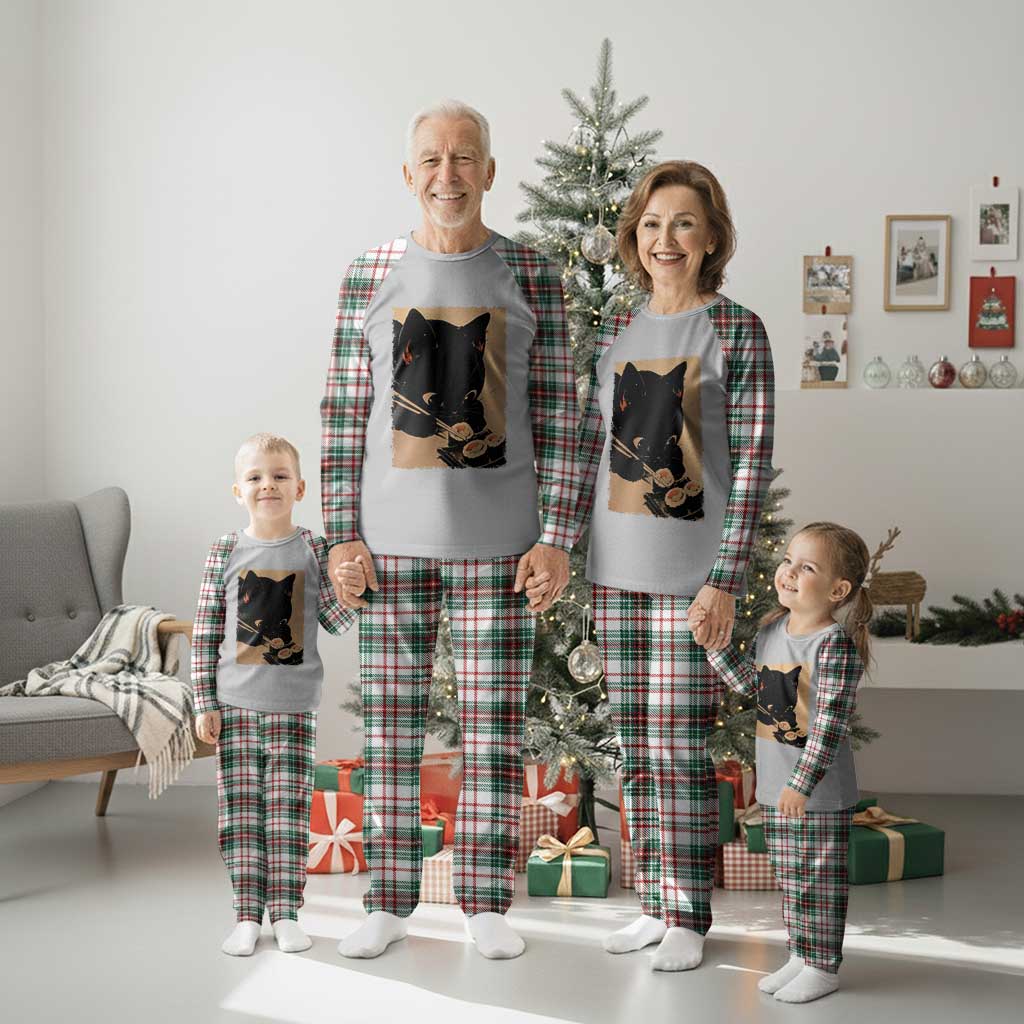 Kawaii Cat Eating Sushi Plaid Pajama Set Japanese Anime Manga Otaku Retro Vintage Graphic TS02 Christmas Plaid Print Your Wear