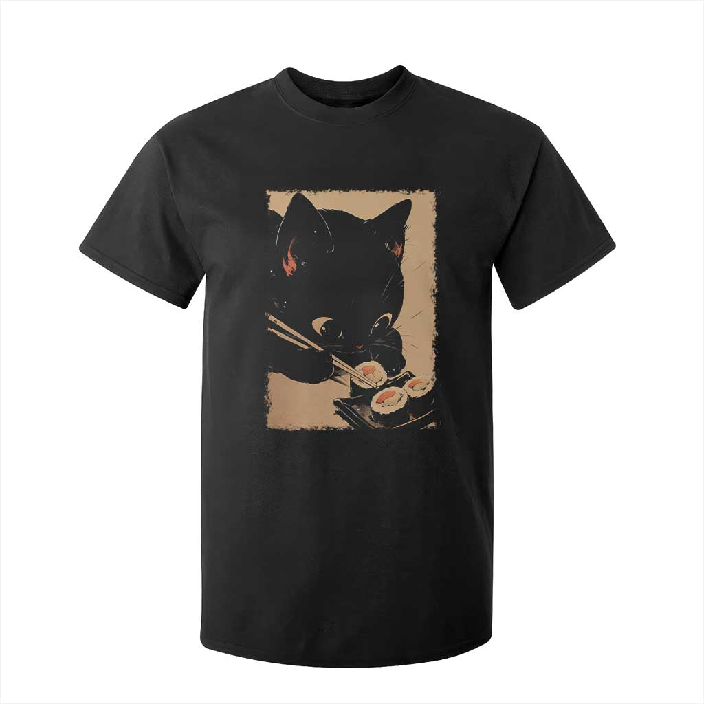 Kawaii Cat Eating Sushi T Shirt For Kid Japanese Anime Manga Otaku Retro Vintage Graphic TS02 Black Print Your Wear