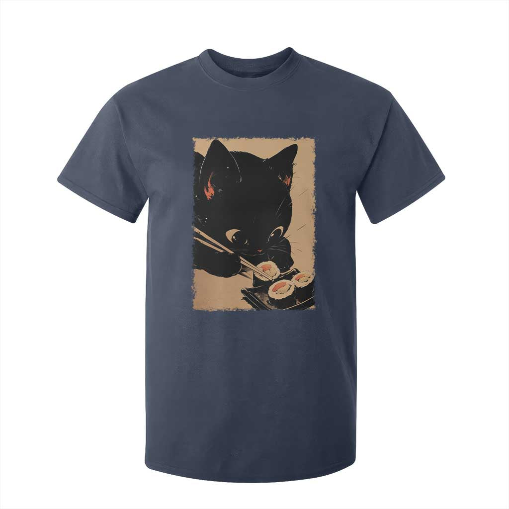 Kawaii Cat Eating Sushi T Shirt For Kid Japanese Anime Manga Otaku Retro Vintage Graphic TS02 Navy Print Your Wear