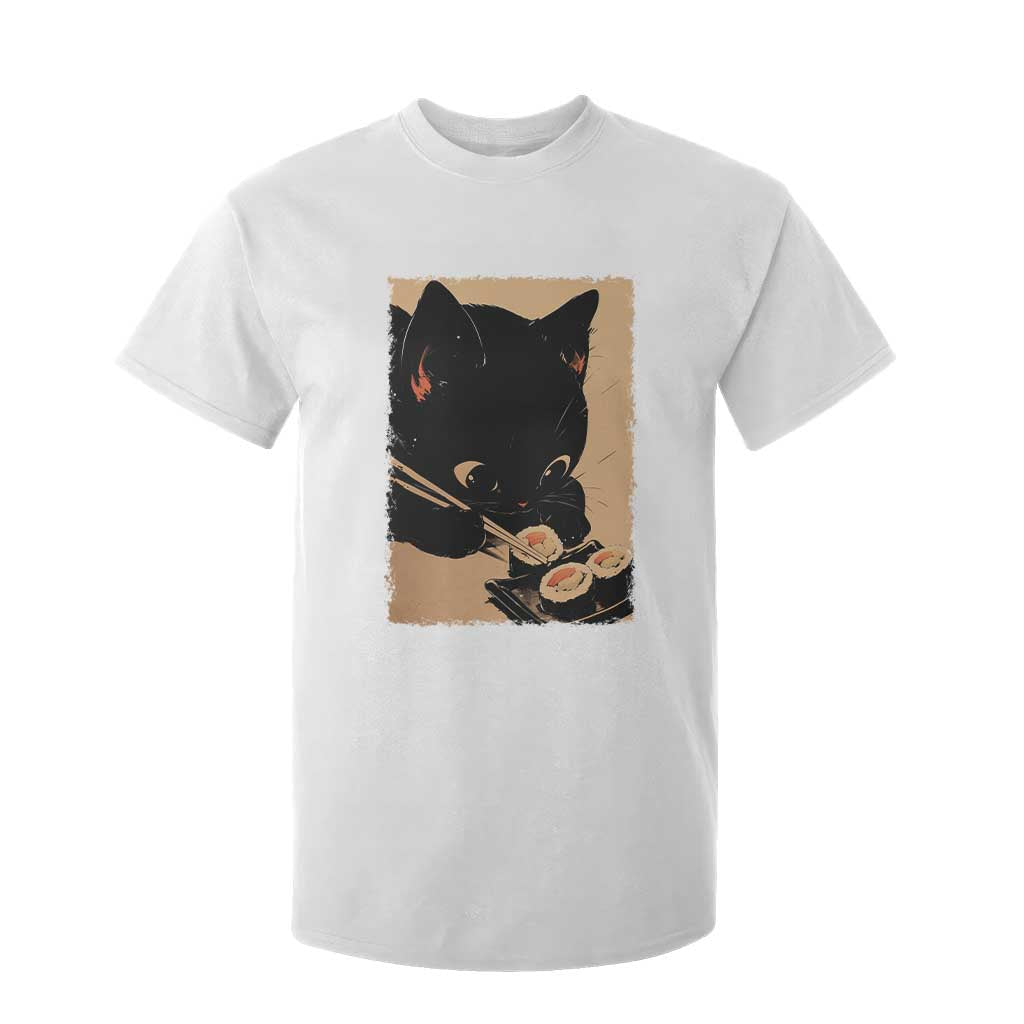 Kawaii Cat Eating Sushi T Shirt For Kid Japanese Anime Manga Otaku Retro Vintage Graphic TS02 White Print Your Wear