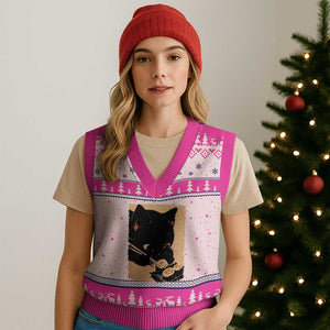 Kawaii Cat Eating Sushi V-Neck Knit Sweater Vest Japanese Anime Manga Otaku Retro Vintage Graphic TS02 Hot Pink Print Your Wear