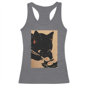 Kawaii Cat Eating Sushi Racerback Tank Top Japanese Anime Manga Otaku Retro Vintage Graphic TS02 Charcoal Print Your Wear
