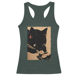 Kawaii Cat Eating Sushi Racerback Tank Top Japanese Anime Manga Otaku Retro Vintage Graphic TS02 Dark Forest Green Print Your Wear