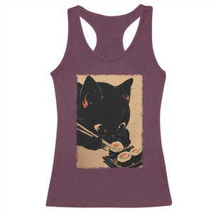 Kawaii Cat Eating Sushi Racerback Tank Top Japanese Anime Manga Otaku Retro Vintage Graphic TS02 Maroon Print Your Wear