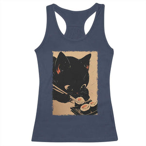 Kawaii Cat Eating Sushi Racerback Tank Top Japanese Anime Manga Otaku Retro Vintage Graphic TS02 Navy Print Your Wear