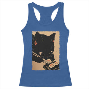 Kawaii Cat Eating Sushi Racerback Tank Top Japanese Anime Manga Otaku Retro Vintage Graphic TS02 Royal Blue Print Your Wear